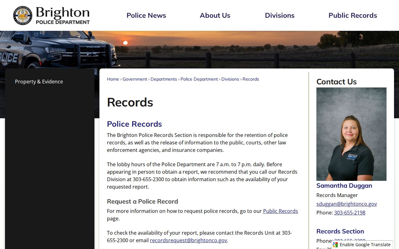 Brighton Police arrest and public records page in Adams County