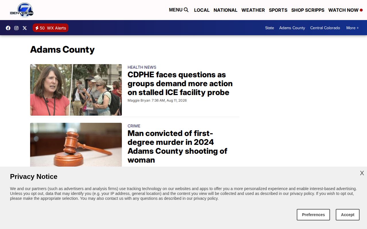Denver7 Adams County crime news and arrest coverage page