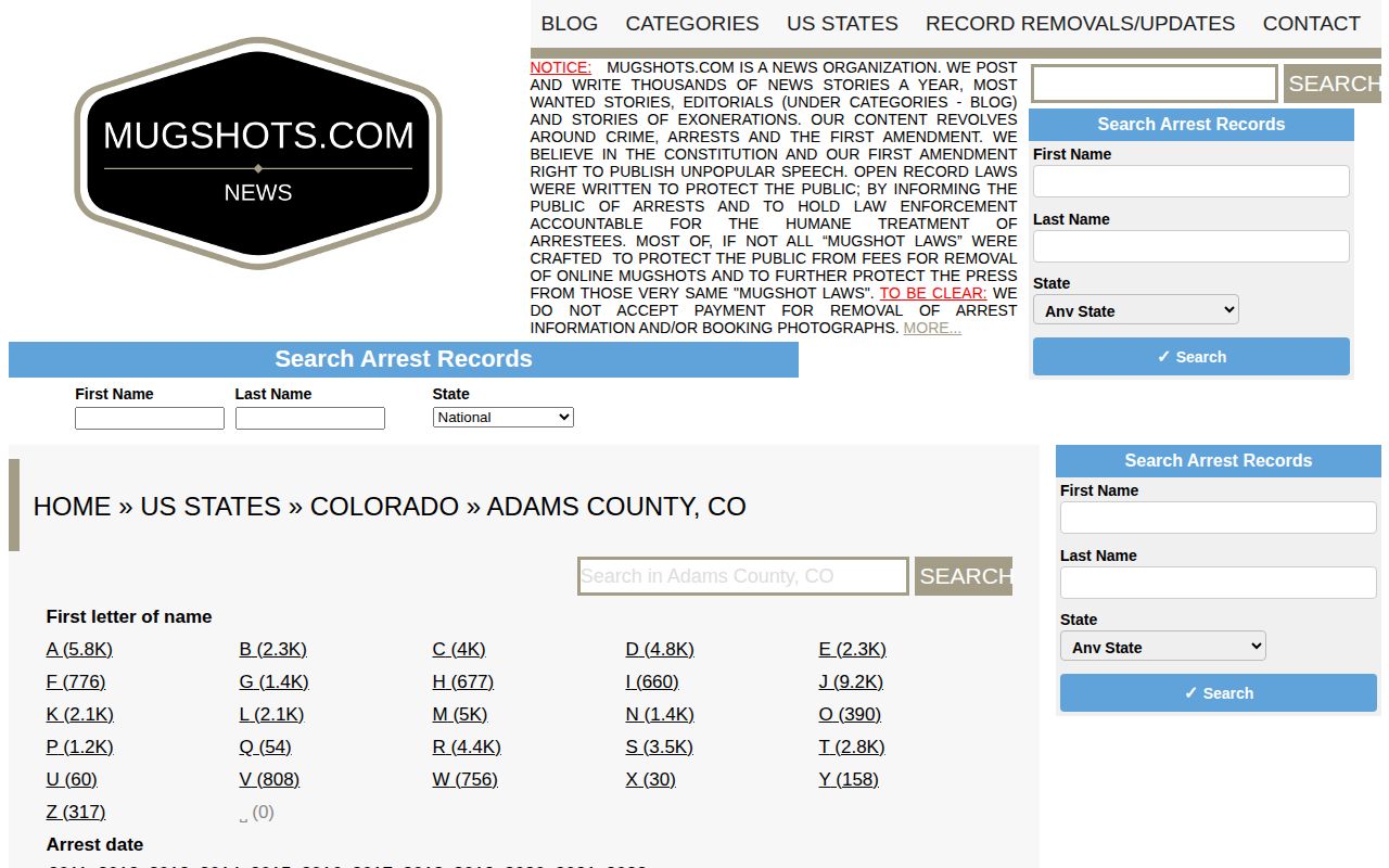 Unofficial Mugshots.com Adams County historical booking photo archive