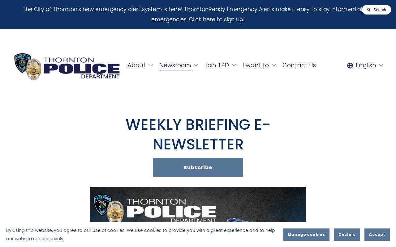 Thornton Police weekly briefing for Thornton arrest records